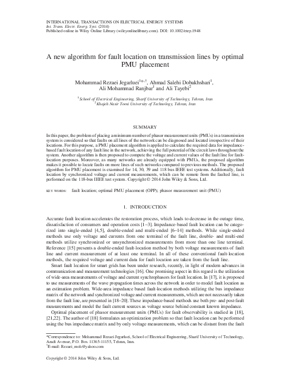 (PDF) A new algorithm for fault location on transmission lines