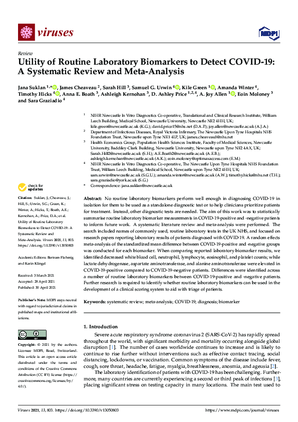 (PDF) Utility of Routine Laboratory Biomarkers to Detect COVID-19: A ...