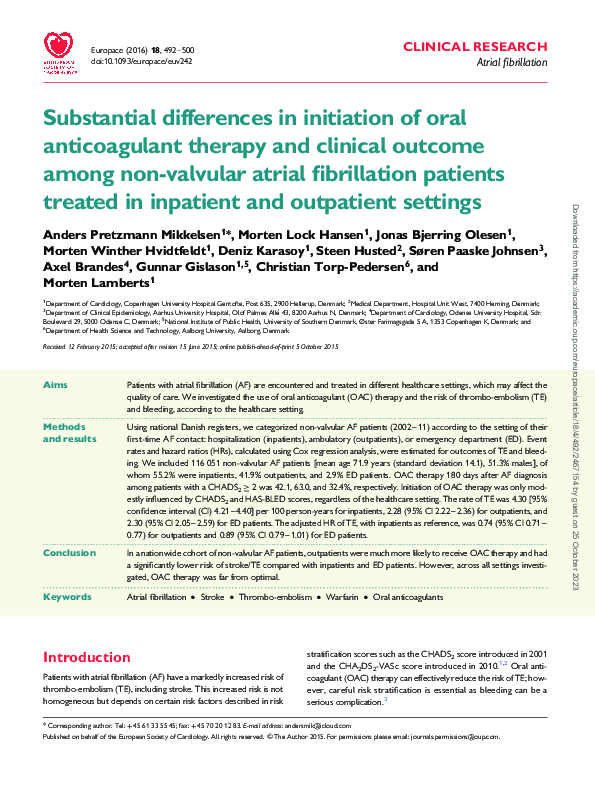 (PDF) Substantial differences in initiation of oral anticoagulant ...