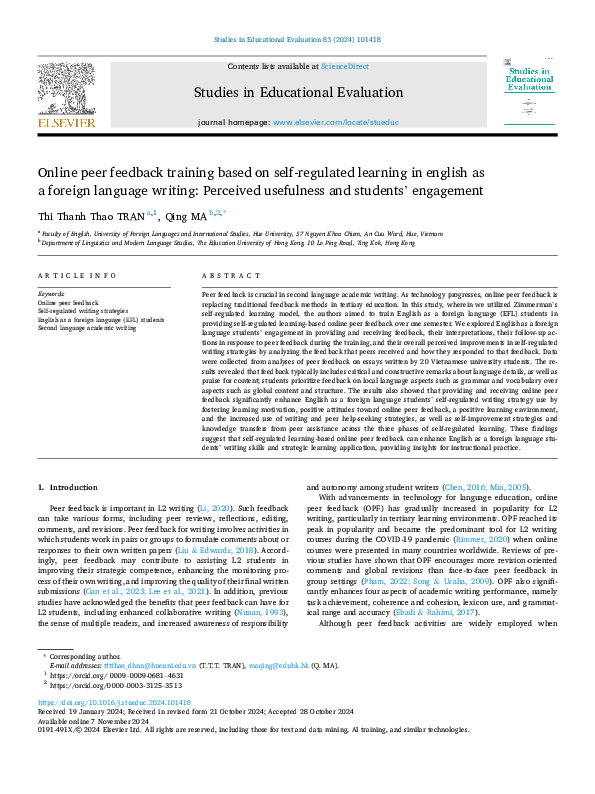(PDF) Online peer feedback training based on self-regulated learning in ...