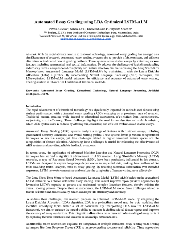 (PDF) Automated Essay Grading using LDA Optimized LSTM-ALM