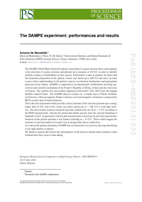 (PDF) The DAMPE experiment: performances and results