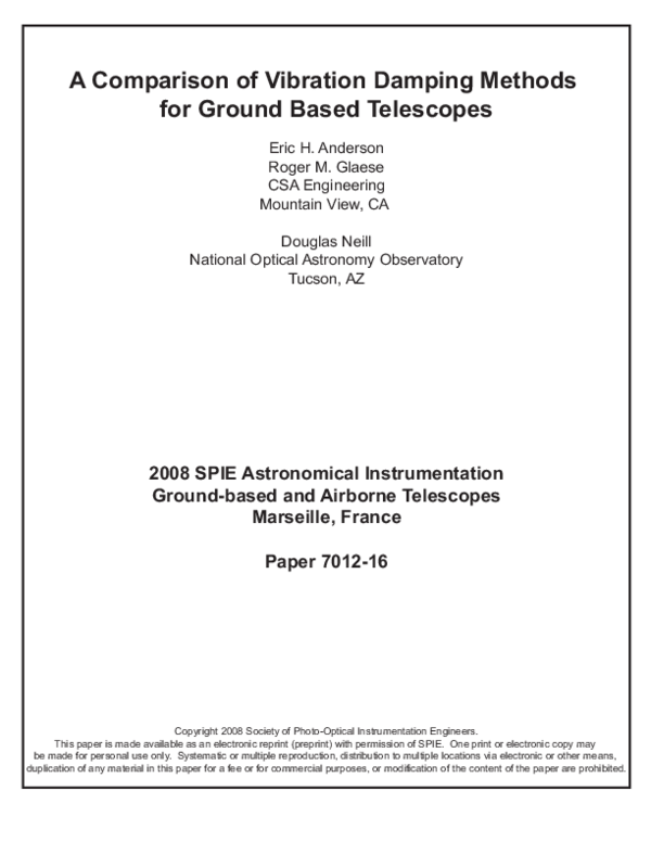 (PDF) A comparison of vibration damping methods for ground based telescopes