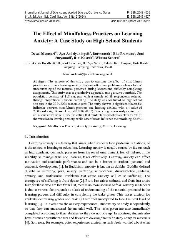(PDF) The Effect of Mindfulness Practices on Learning Anxiety: A Case ...