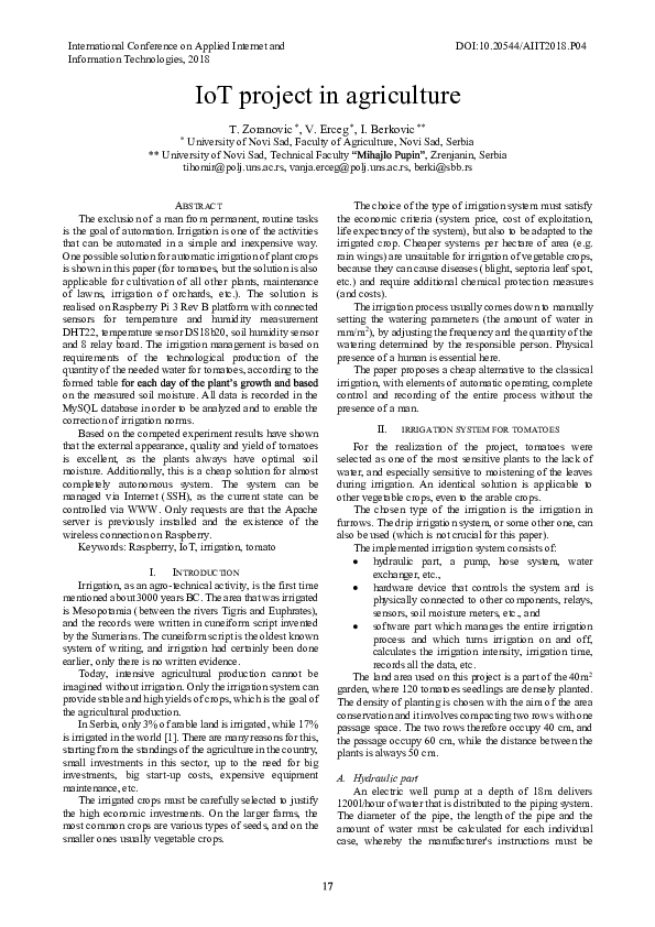 (PDF) IoT Project In Agriculture