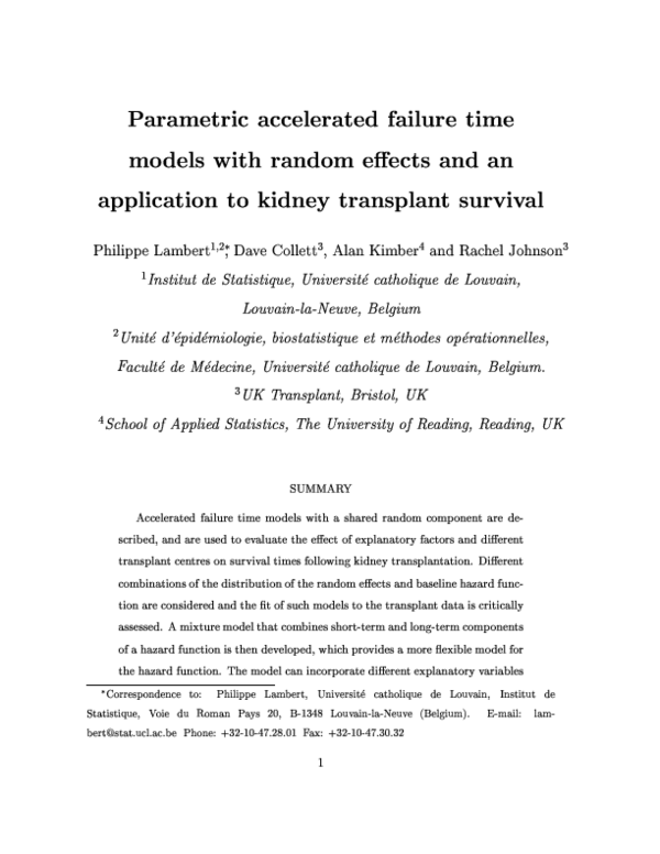 (PDF) Parametric accelerated failure time models with random effects ...