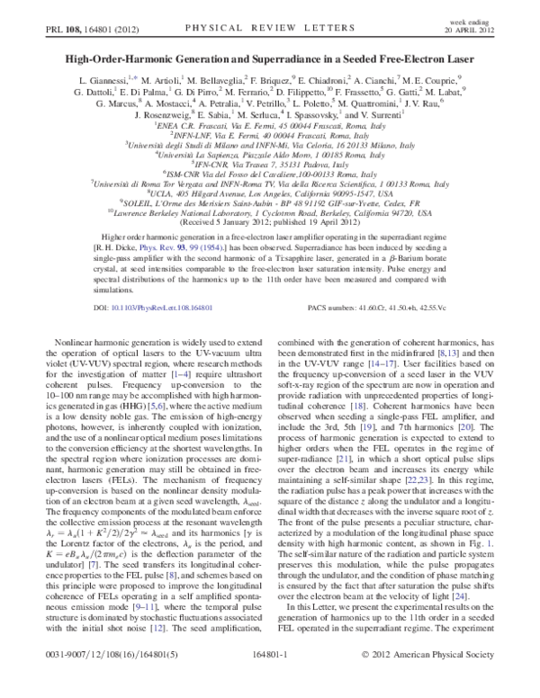 (PDF) High-Order-Harmonic Generation and Superradiance in a Seeded Free ...