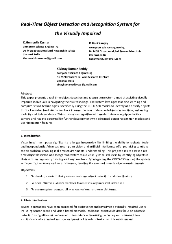 (PDF) Real-Time Object Detection and Recognition System for the ...