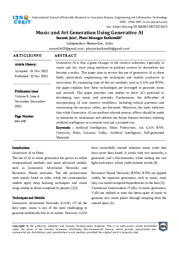 (PDF) Music and Art Generation Using Generative AI