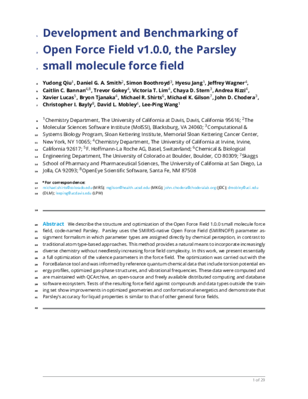 (PDF) Development and Benchmarking of Open Force Field v1.0.0, the ...