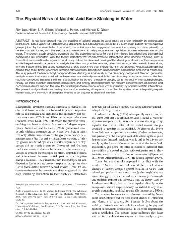 (PDF) The Physical Basis of Nucleic Acid Base Stacking in Water
