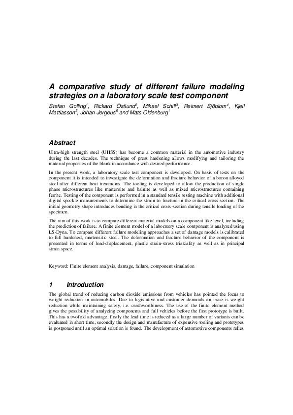 (PDF) A comparative study of different failure modeling strategies on a ...