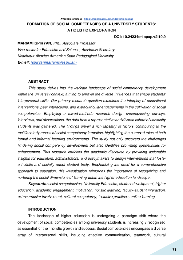 (PDF) Formation of Social Competencies of a University Students: A ...