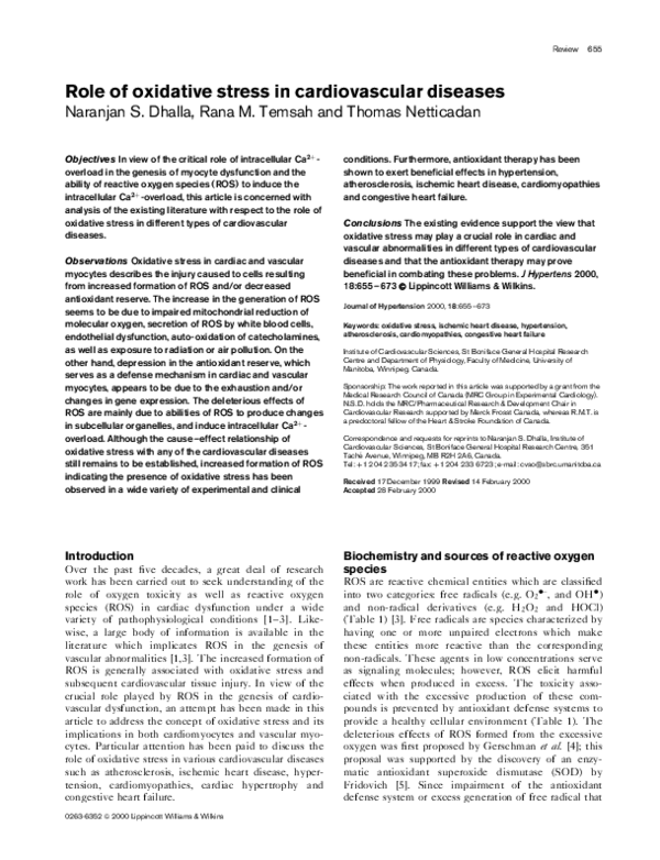 (PDF) Role of oxidative stress in cardiovascular diseases