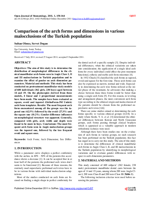 (PDF) Comparison of the arch forms and dimensions in various ...