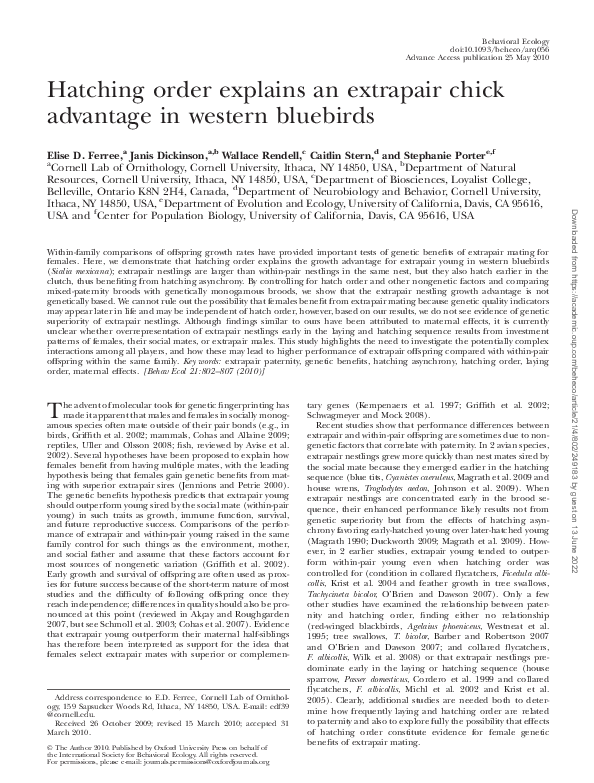 (PDF) Hatching order explains an extrapair chick advantage in western ...
