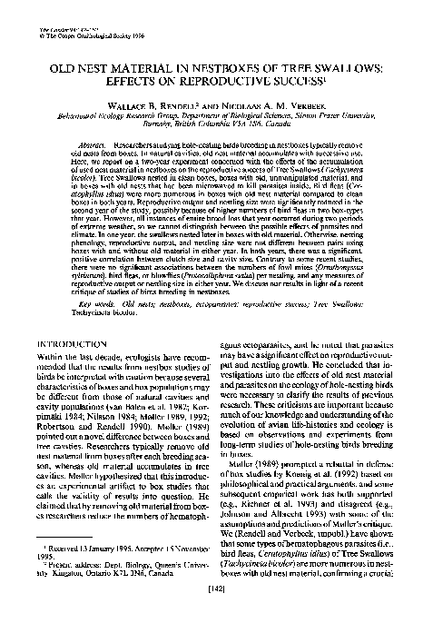 (PDF) Old Nest Material in Nestboxes of Tree Swallows: Effects on ...