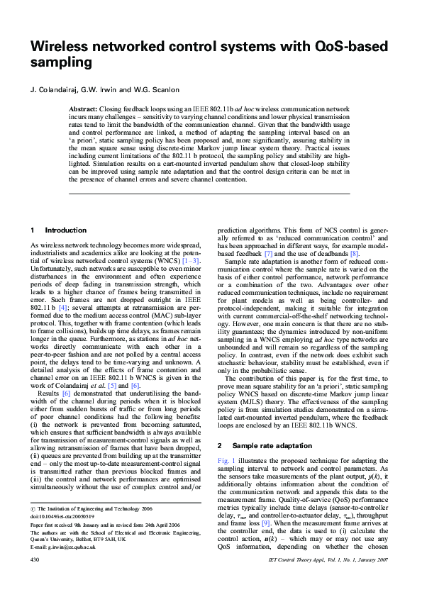 (PDF) Wireless networked control systems with QoS-based sampling