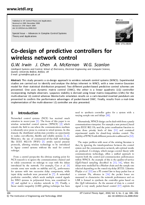 (PDF) Co-design of predictive controllers for wireless network control