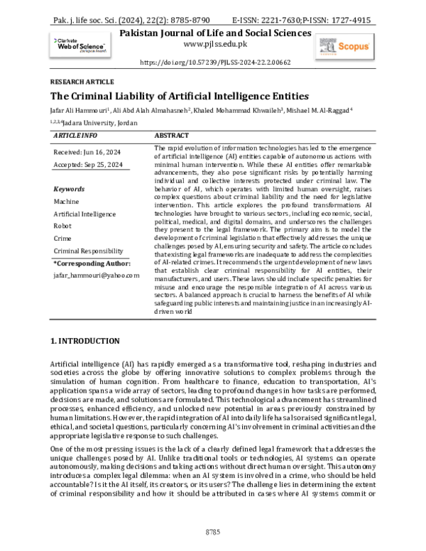 (PDF) The Criminal Liability of Artificial Intelligence Entities
