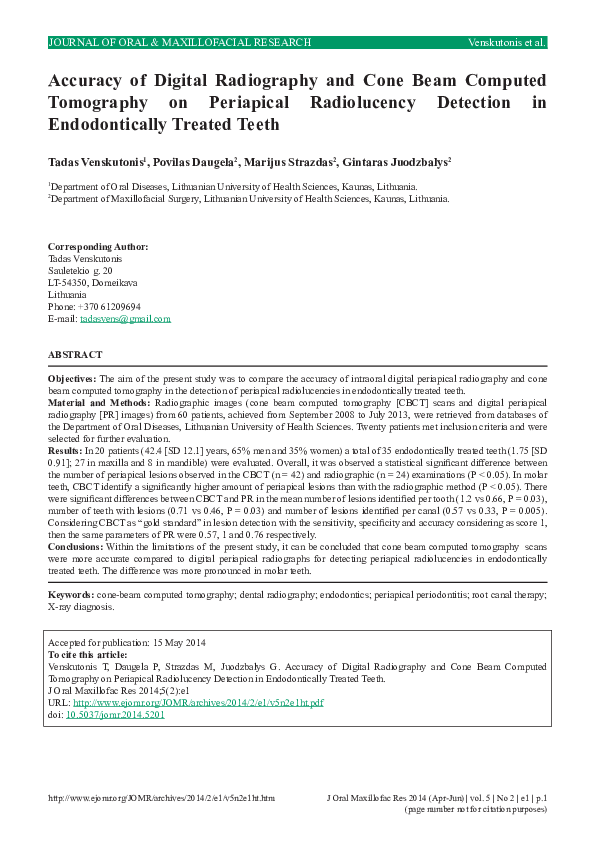 (PDF) Accuracy of Digital Radiography and Cone Beam Computed Tomography ...