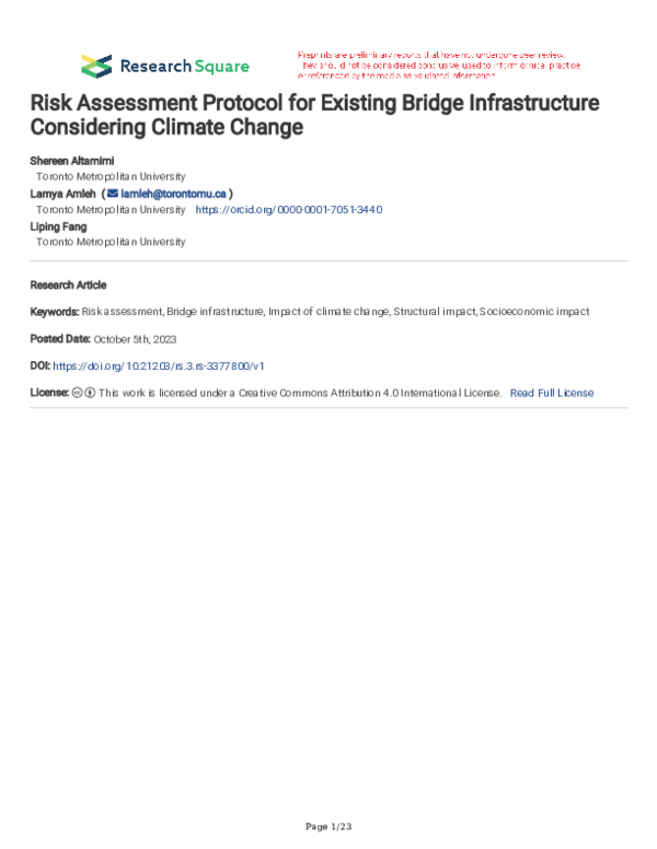 (PDF) Risk Assessment Protocol for Existing Bridge Infrastructure ...