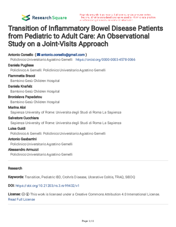 (PDF) Transition of Inflammatory Bowel Disease Patients from Pediatric ...
