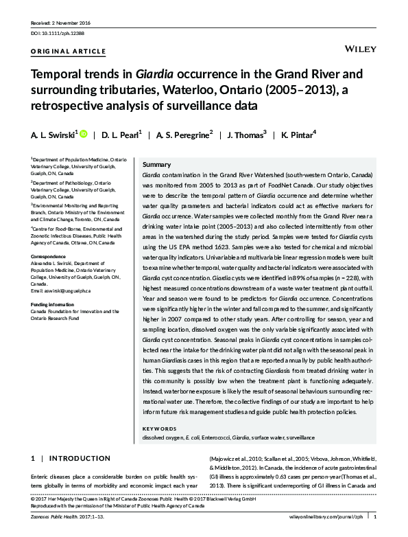 (PDF) Temporal trends in Giardia occurrence in the Grand River and ...