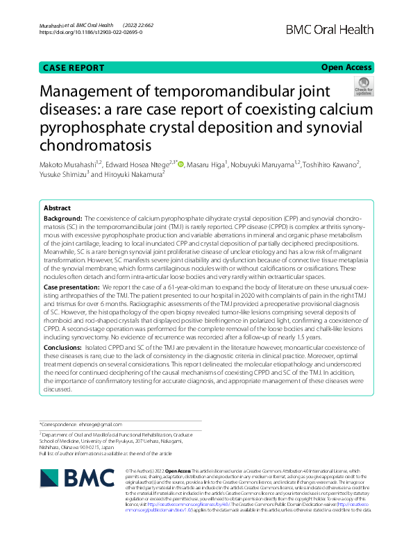 (PDF) Management of temporomandibular joint diseases: a rare case ...