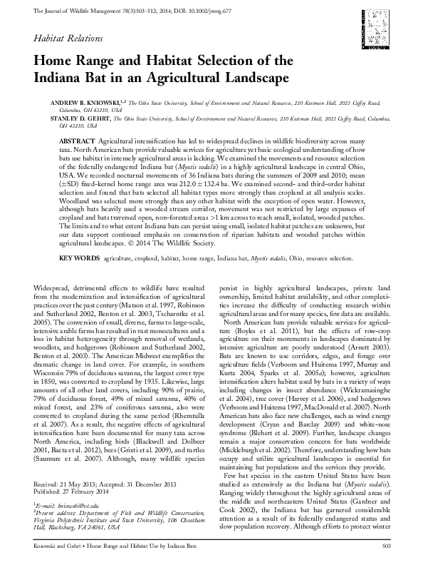 (PDF) Home range and habitat selection of the Indiana bat in an ...