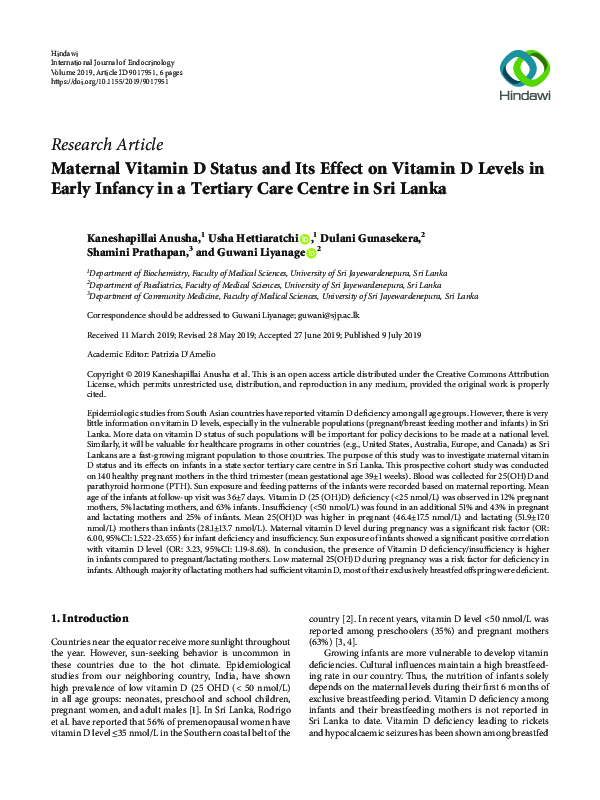 (PDF) Maternal Vitamin D Status and Its Effect on Vitamin D Levels in ...