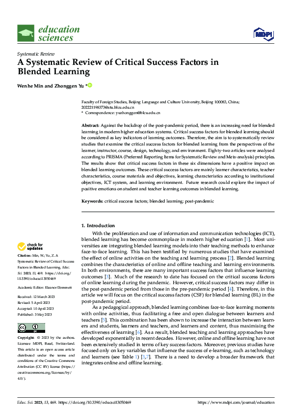 (PDF) A Systematic Review of Critical Success Factors in Blended Learning