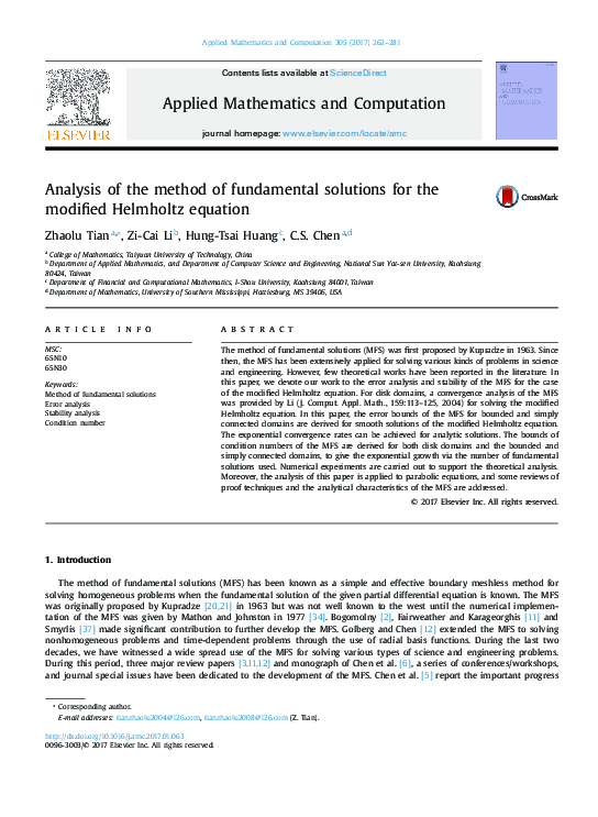 (PDF) Analysis of the method of fundamental solutions for the modified ...