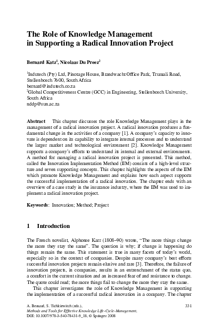 (PDF) The Role of Knowledge Management in Supporting a Radical ...