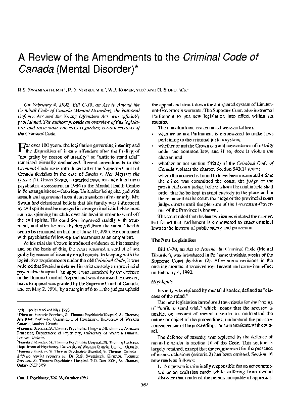 (PDF) A Review of the Amendments to the Criminal Code of Canada (Mental ...