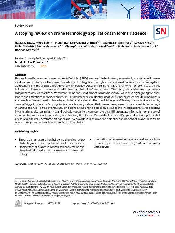 (PDF) A scoping review on drone technology applications in forensic science