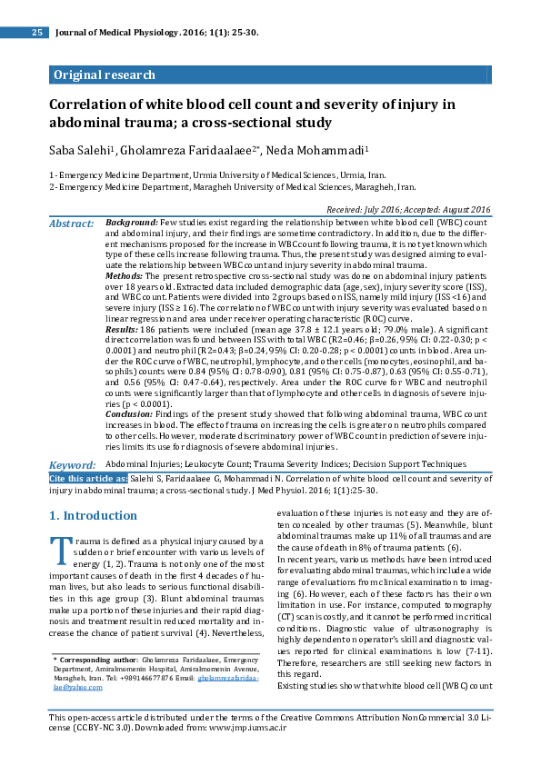 (PDF) Correlation of white blood cell count and severity of injury in ...