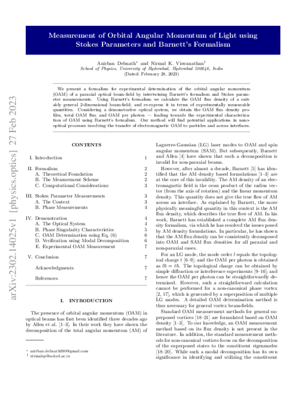 (PDF) Measurement of orbital angular momentum of light using Stokes ...