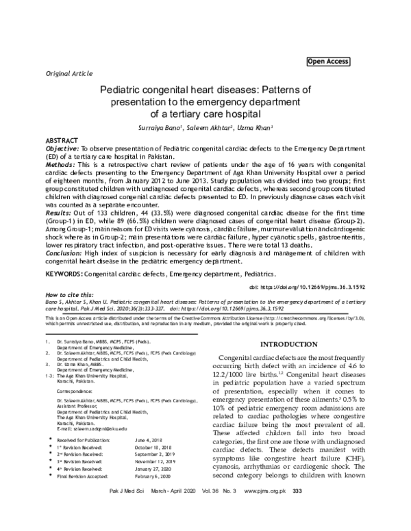 (PDF) Pediatric congenital heart diseases: Patterns of presentation to ...