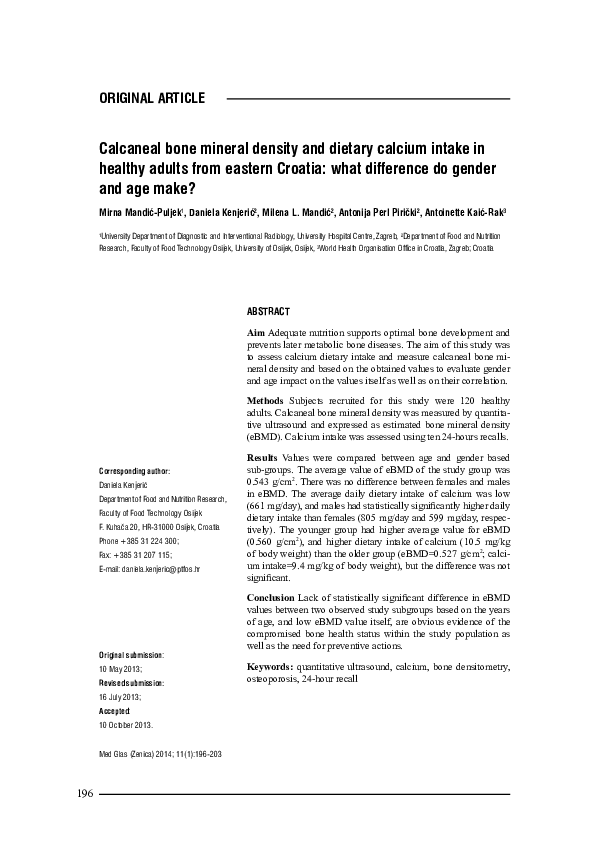 (PDF) Calcaneal bone mineral density and dietary calcium intake in ...