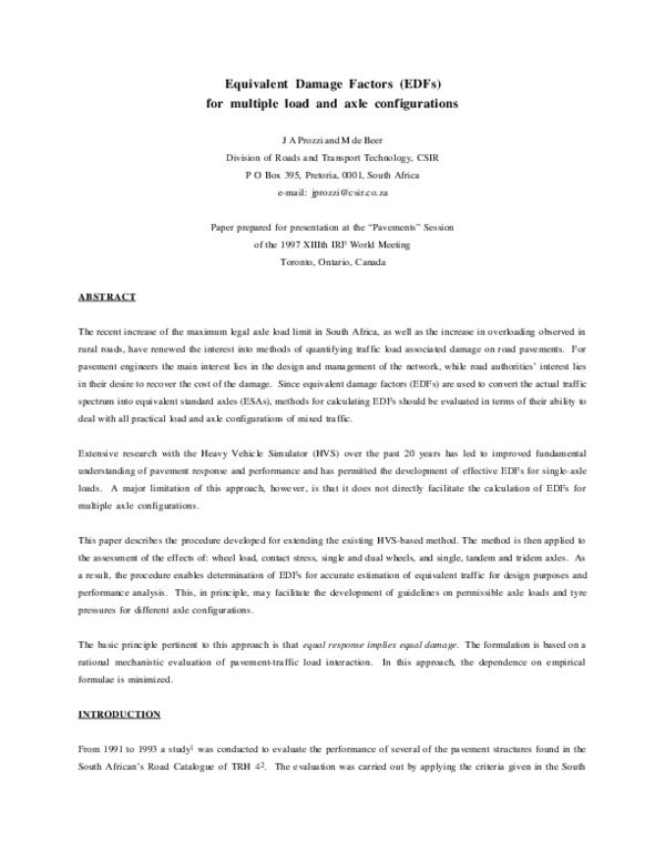 (PDF) Equivalent Damage Factors (Edfs) for Multiple Load and Axle ...