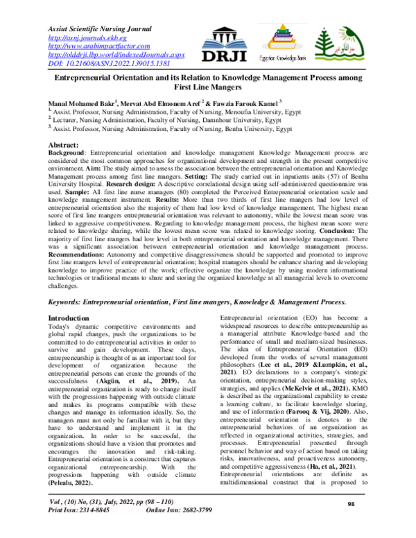 (PDF) Entrepreneurial Orientation and its Relation to Knowledge ...