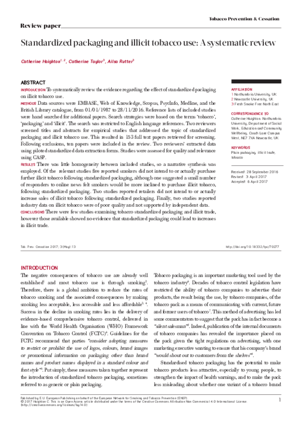 (PDF) Standardized packaging and illicit tobacco use: A systematic ...