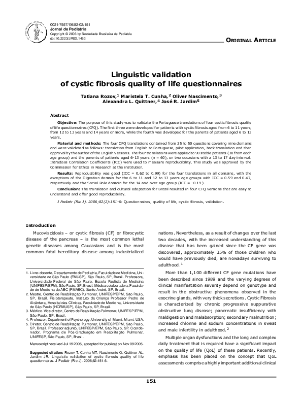 (PDF) Linguistic validation of cystic fibrosis quality of life ...