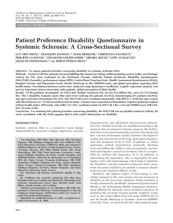 (PDF) Patient preference disability questionnaire in systemic sclerosis ...