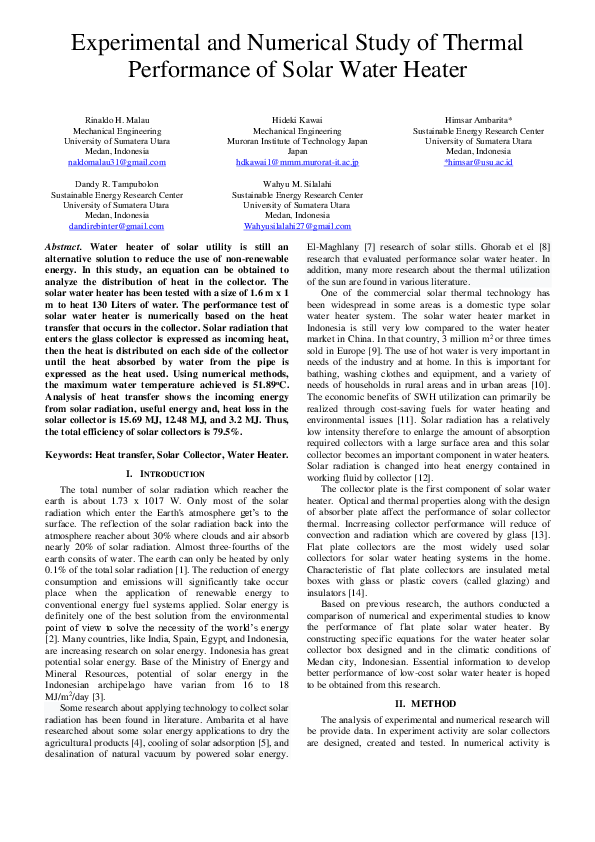 (PDF) Experimental and Numerical Study of Thermal Performance of Solar ...