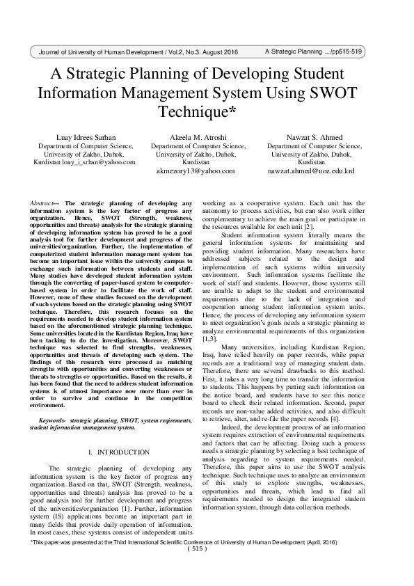 (PDF) A Strategic Planning of Developing Student Information Management ...