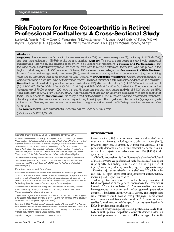 (PDF) Risk Factors for Knee Osteoarthritis in Retired Professional ...
