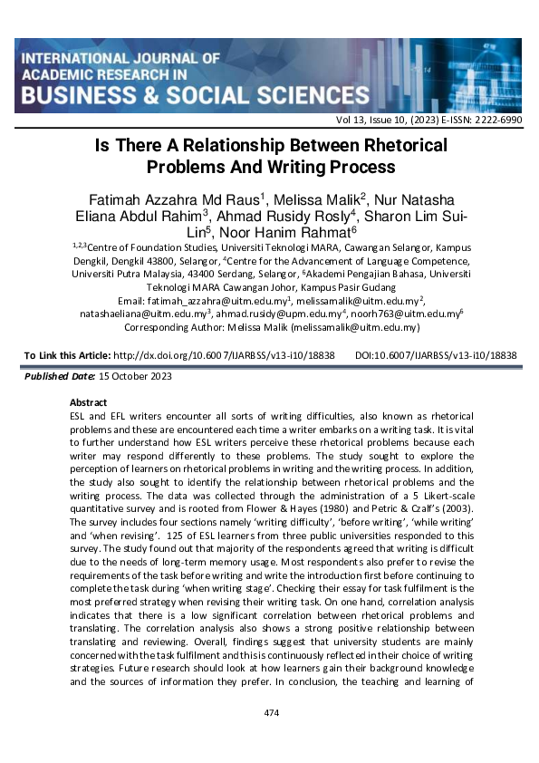 (PDF) Is There A Relationship Between Rhetorical Problems And Writing ...