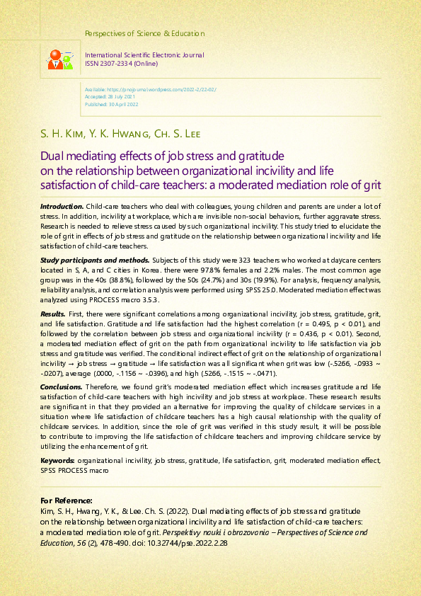(PDF) Dual mediating effects of job stress and gratitude on the ...